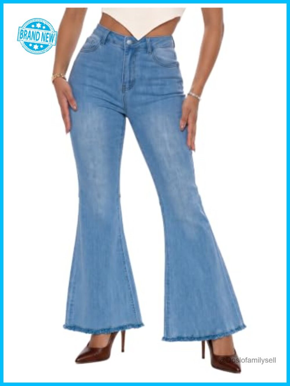 Women's High Waisted Bell Bottom Skinny Jeans Stretch Raw Hem Flare Denim